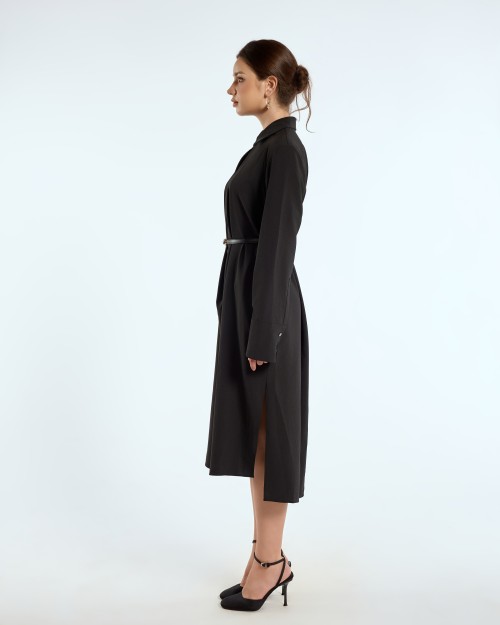 SIXDO G-Black Woven Loose Dress with Belt for Women